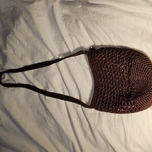 Elegant Le Sac Brown Crochet Shoulder Bag